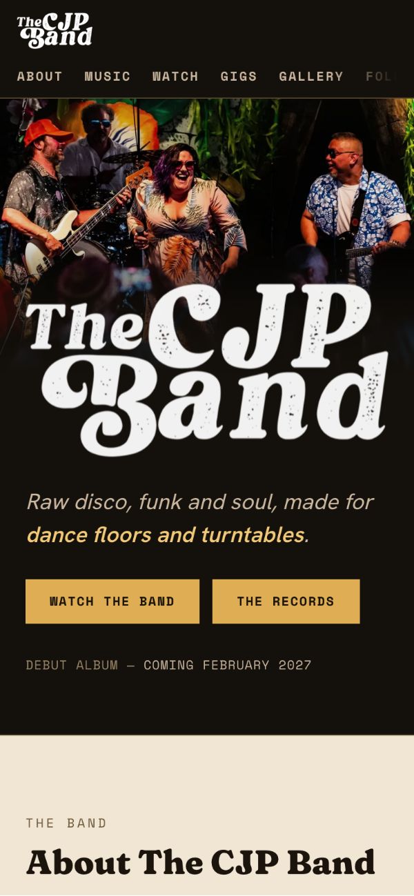 The CJP Band's website on a phone