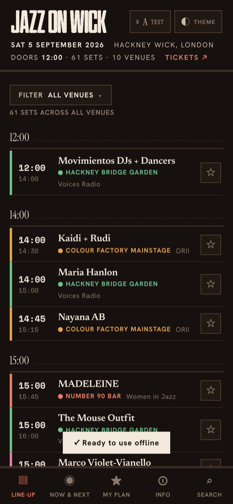 Jazz on Wick app — the line-up