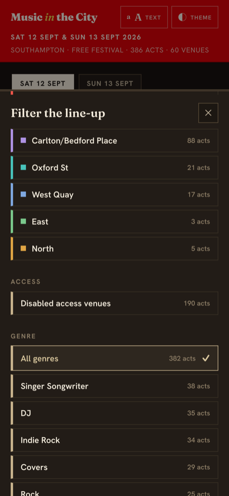 Music in the City app — filters
