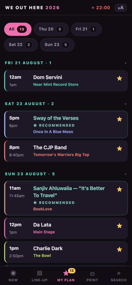 We Out Here app — My Plan